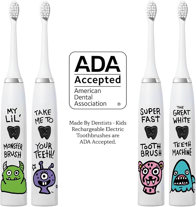 Kids Electric Toothbrush - Rechargeable Vibrating Toothbrush with Timer, Includes 6 Replacement Heads, Gently Cleans Little Teeth, for Girls and Boys, Kids & Toddlers Age 2+, Shark-Ruum Studio Home