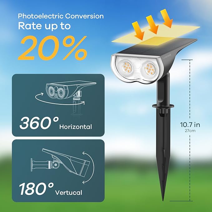 Linkind Solar Lights Outdoor Waterproof IP67, StarRay Dusk-to-Dawn Outdoor Solar Lights, 3 Lighting Modes Solar Spot Lights Outdoor for Garden, Yard, Landscape (Warm White, 2 Pack)-Ruum Studio Home