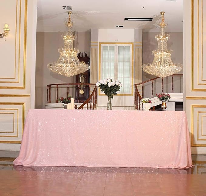 SquarePie Sequin Tablecloth 60 x 120 Inch Pink Sparkly Table Linen for Wedding Party-Ruum Studio Home