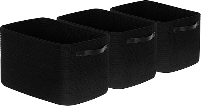 MINTWOOD Design 3-Pack Storage Baskets for Shelves, Decorative Baskets for Organizing, Woven Baskets for Storage, Book Basket Cube Bin Box, Pantry Closet, Shoe Organizer, Black / Black-Ruum Studio Home