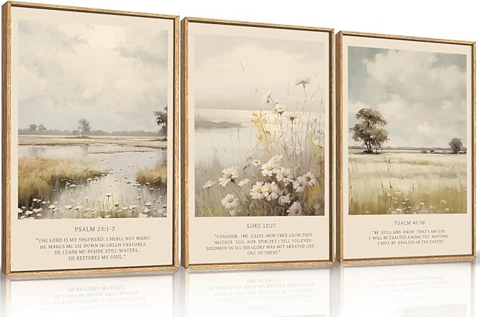 HPINUB Christian Bible Verse Framed Canvas Wall Art Set,Modern Scripture Floral Wall Decor,Vintage Jesus Religious Natural Wildflower Art Print for Living Room,Bedroom,Farmhouse,Prayer Room-24"x36"x3-Ruum Studio Home