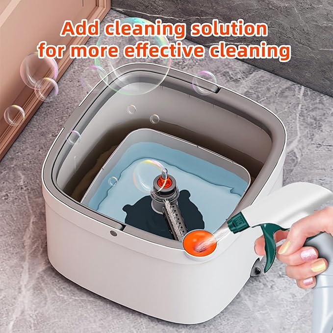KZKR Spin Mop and Bucket Set with Self Separation Dirty and Clean Water System, Self Wringing 360° Rotating Square Mop Head for Home Floors Cleaning (1.0 Mop and Bucket Set (2 Pads))-Ruum Studio Home