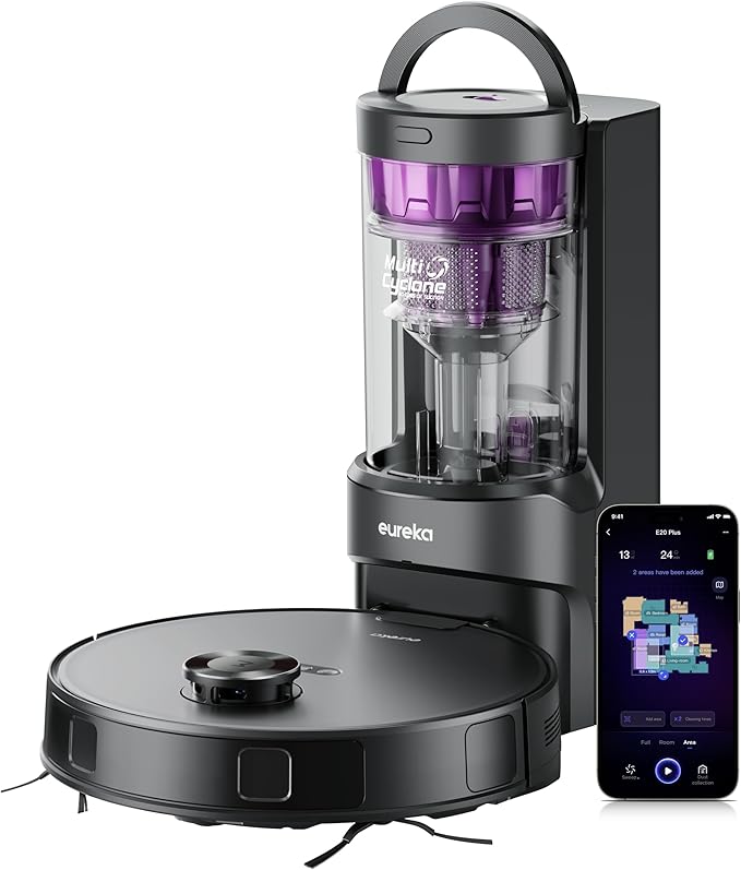 Eureka E20 Plus Robot Vacuum and Mop Combo, Robot Vacuum Cleaner with Bagless Self Emptying Station, 45-Day Capacity 8000Pa Suction and Anti Hair-Tangling Brush App Control LiDAR Navigation-Ruum Studio Home