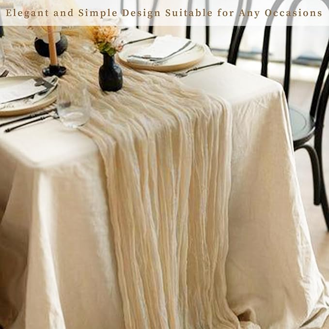 10FT 20 Pack Beige Cheesecloth Table Runner 20 x 120 Inch Long Rustic Gauze Fabric Cheese Cloth Table Runner for Wedding Bridal Baby Shower Table Decorations Boho Sheer Birthday Party Table Decor-Ruum Studio Home