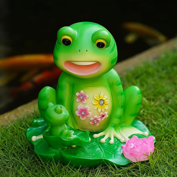 Upgraded Size Solar Garden Outdoor Statues Frog Mother and Little Frog with 6 LED Solar Figurine for Lawn,Patio, Balcony, Yard Decor Unique Gift, for Mom, Grandma,Father,Woman-Ruum Studio Home