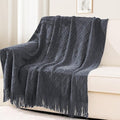 inhand Knit Graphite Grey Throw Blanket for Couch, Soft Living Room Home Decor Knitted Twin Size Blanket, Outdoor Lightweight Breathable Summer Blanket, Farmhouse Warm Woven Decorative, 60"x80"-Ruum Studio Home