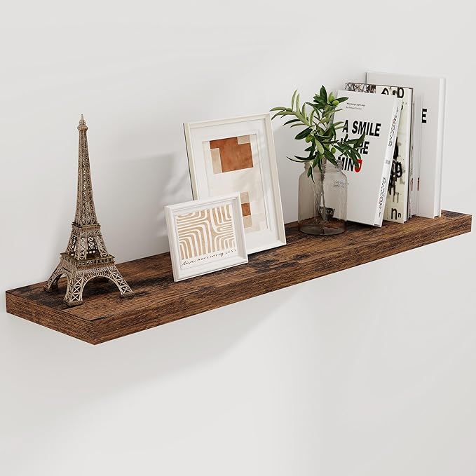 Floating Shelves 48 Inch Long, 48"W x 9"D Wall Shelf Invisible Bracket, 9 Inch Deep Floating Shelf for Wall, Rustic Wooden Shelves for Living Room, Kitchem, Bedroom, Rustic Brown Color, Set of 1-Ruum Studio Home