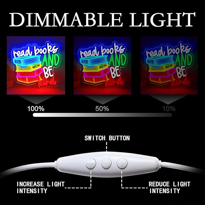 LED Read Books Be Kind Neon Signs Classroom Neon Lights Wall Decor for Reading Room, Classroom, Bookstore, Library, Museum, Study Room Gifts Art for Book Lover, Kids,Friends,family-13.4 x 12.6 IN-USB Powered-Acrylic-Ruum Studio Home