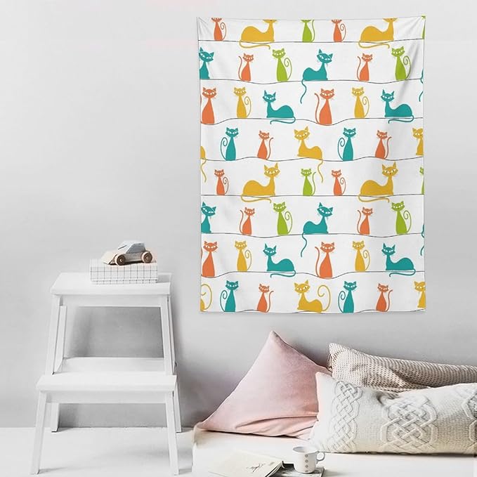 ICMOLYYENLO Boho Medieval Cat Tapestry, Abstract Atomic Starburst Geometric Aesthetic Art Wall Hanging For Bedroom Living Room Dormitory 60x80 Inches-Ruum Studio Home