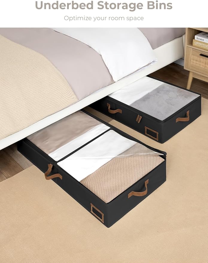 StorageWorks Large Under Bed Storage Containers with Handles and Label Holder, 2 Pack Ultra-thick Fabric Underbed Bins, Closet Organizer for Clothes, Blankets, Sweater-Ruum Studio Home