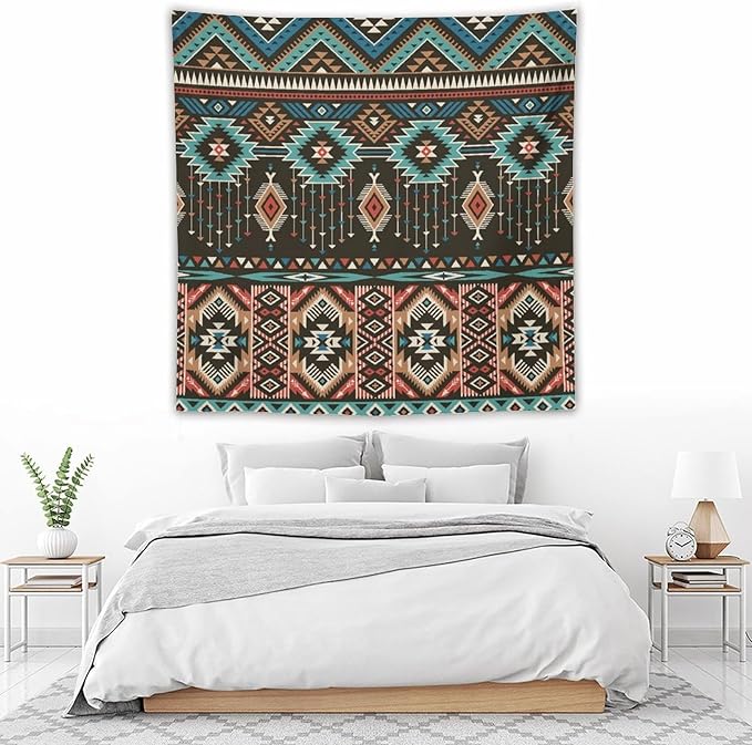 HZOHNAGO Aztec Tapestry Turquoise Blue and Brown and Native American Tribal Pattern Printed Wall Tapestry Wall Hanging for Bedroom Living Room Dorm 60" W x 60" H-Ruum Studio Home