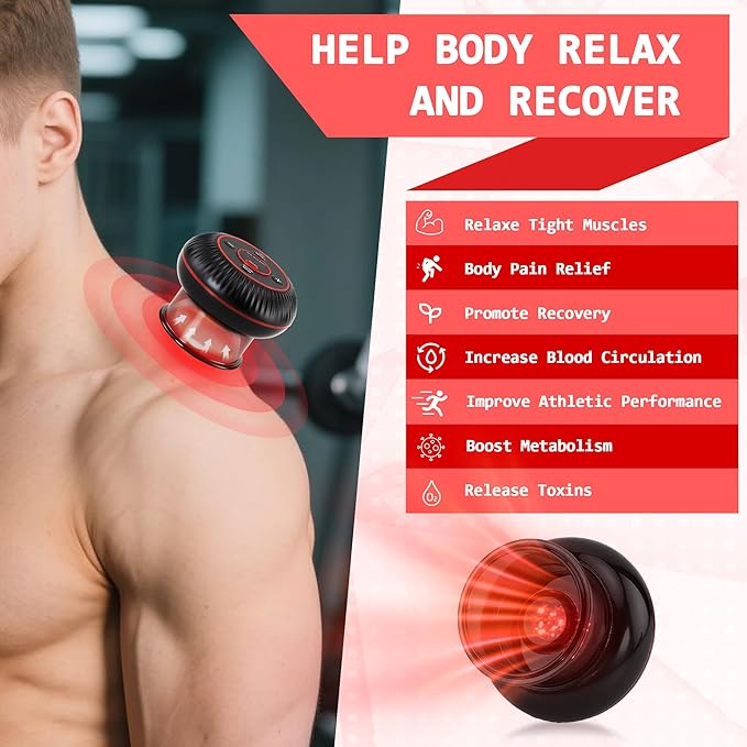 Cupping Kit for Massage Therapy - 4 in 1 Electric Cupping Therapy Set, 12 Levels of Suction Strength and Red Light Therapy for Targeted Pain Relief, Portable Electric Smart Cupping Device, Black-Ruum Studio Home