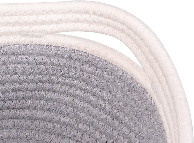 Baskets for Shelf Storage Cute Basket to Store and Organize Household Items/Woven Rope Basket for Living Room, Bedroom,Playroom/Durable Small Oval-13x8.66x5.11’’,3 Packs Off White&Gray-Ruum Studio Home