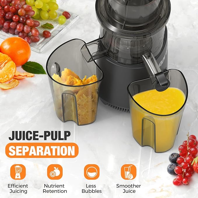 Slow Cold Press Juicer Machines: Masticating Cold Pressed Compact Juicer For Vegetable And Fruit Easy To Clean, Silver Grey-Ruum Studio Home