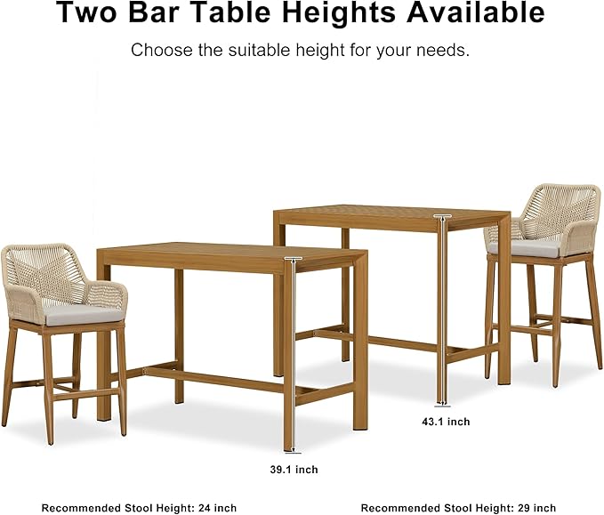 PURPLE LEAF 39.1'' Rectangle Outdoor Patio Counter Height Dining Table, Durable Aluminum Bar Height Pub Table for Counter Bar Stool, Water-Proof Tall Dining Table with Sturdy Legs, Teak-Ruum Studio Home