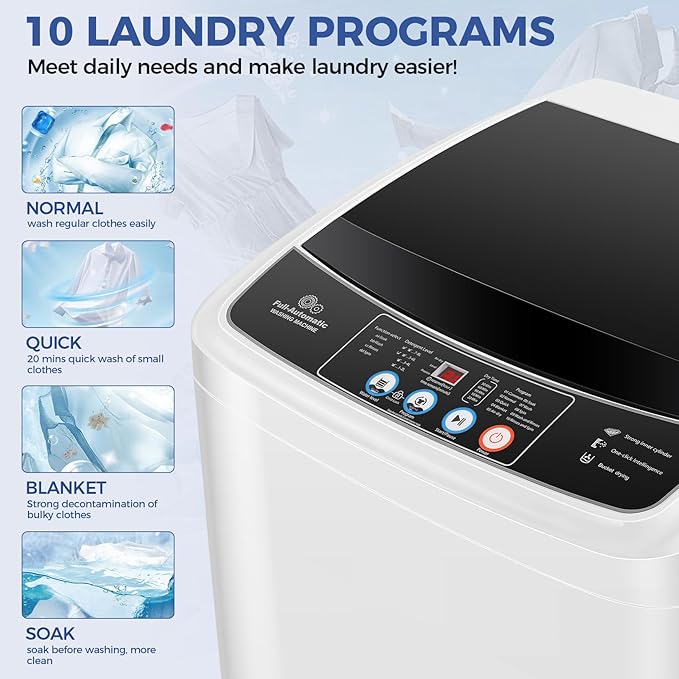 Nictemaw Portable Washing Machine 17.8Lbs Capacity Portable Washer with Drain Pump 2.4Cu.ft Full-Automatic Compact Washer with 10 Programs 8 Water Level for Home, Apartment, RV, Dorms-Ruum Studio Home