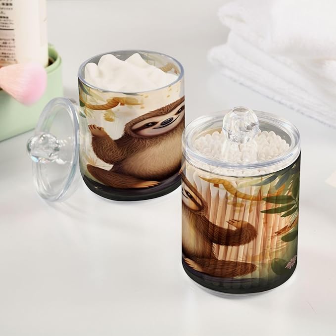 Cute Sloth 2PC Airtight Transparent Plastic Storage Jar Food Storage Container Plastic for Food Herbs Tea etc with Storage Lid easy to use and clean With lid Easy To Use-Ruum Studio Home
