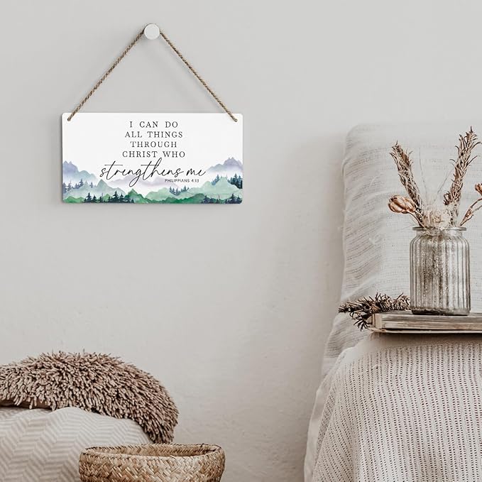 SENJIAN Christian Decor Bible Verse Wall Decor, I Can Do All Things Through Christ, Modern Farmhouse Sign Scripture Printed Wood Sign Wall Art Religious Decoration for Home Office Bathroom Bedroom-Ruum Studio Home