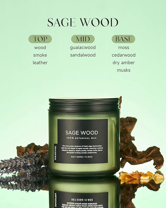 M&SENSE Sage Wood Scented Candle, 11.6oz 70 Hours Long Lasting Clean Non Toxic All Natural Soy Wax Candle for Relaxing & Stress Relief, 2 Wick Home Fragrance Gifts for Home Decor-Ruum Studio Home