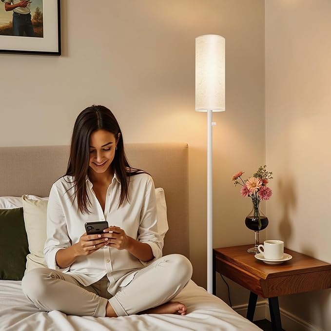 Floor Lamp for Living Room,Dimmable Floor Lamp with LED Bulb,Modern Standing Lamp with Marble Base,Tall Standing Lamps for Living Room,Bedroom,Office,Reading and Nursery(White)-Ruum Studio Home