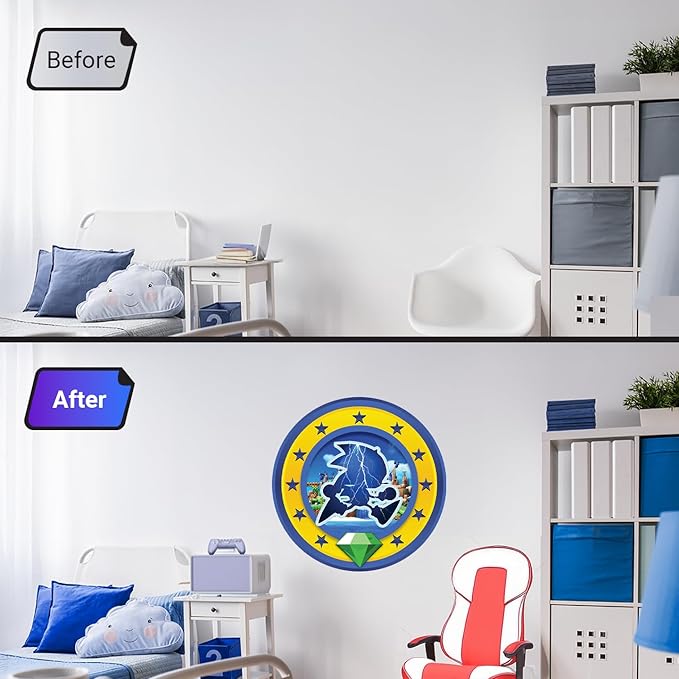 Speed Hero Wall Decal – Removable Vinyl Wall Art with Chaos Emerald Design – Gaming Room, Bedroom & Playroom Decor (Electric Hero)-Ruum Studio Home