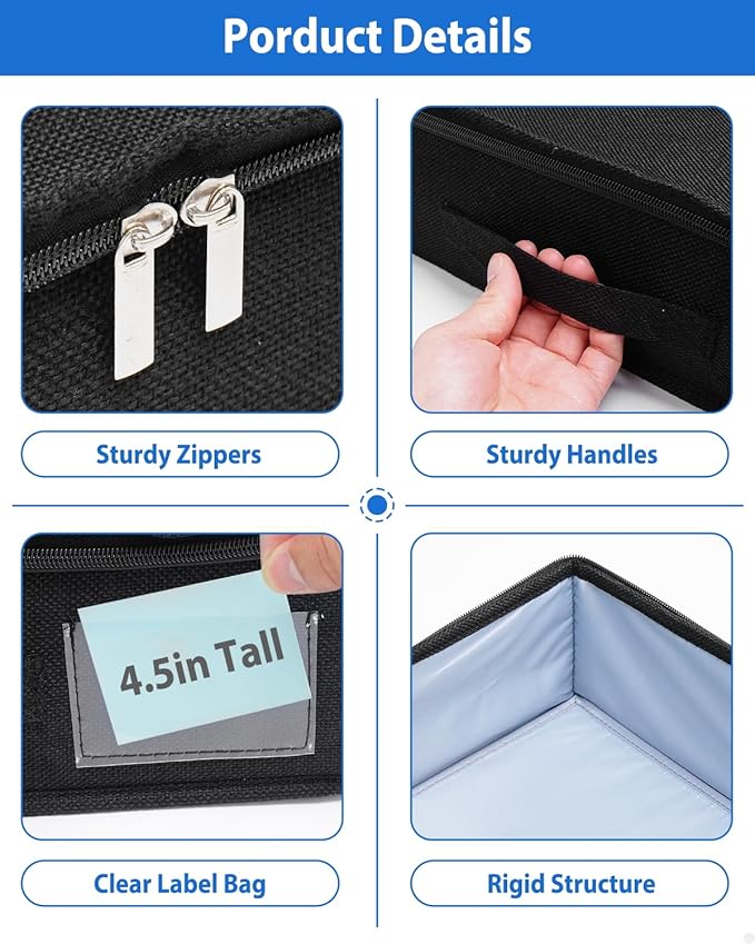 Under Bed Storage Containers, Low Profile Underbed Zipper Storage Bin 4.5 Inches Tall, Shallow Under Bed Storage with Sturdy Side & Bottom Support, Linen Storage with Lid for Sofa and Dorm, 4Pcs Black-Ruum Studio Home