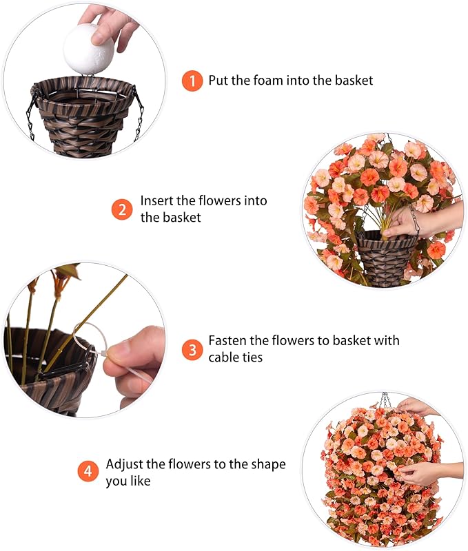 Artificial Fake Fall Hanging Flowers Plants Basket for Outdoor Autumn Decoration, Faux Silk Morning Glory Long Vines Realistic UV Resistant for Outside Home Porch Garden (Fall Orange+Light Orange)-Ruum Studio Home