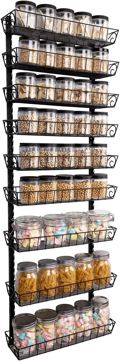 SWOMMOLY Adjustable Wall Mount Spice Rack, 9-Tier Dual-use (Multi-use) Organizer, Black-Ruum Studio Home