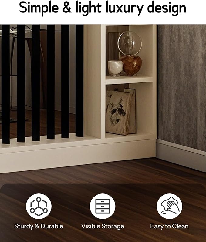 Wall Room Divider, Storage Cabinet Storage Display with Shelves, Modern Freestanding Wood Room Divider Screen, Wall Privacy Screens for Home Decorative (Beige+Black,35.4" L x 9.5" W x 79.5" H)-Ruum Studio Home