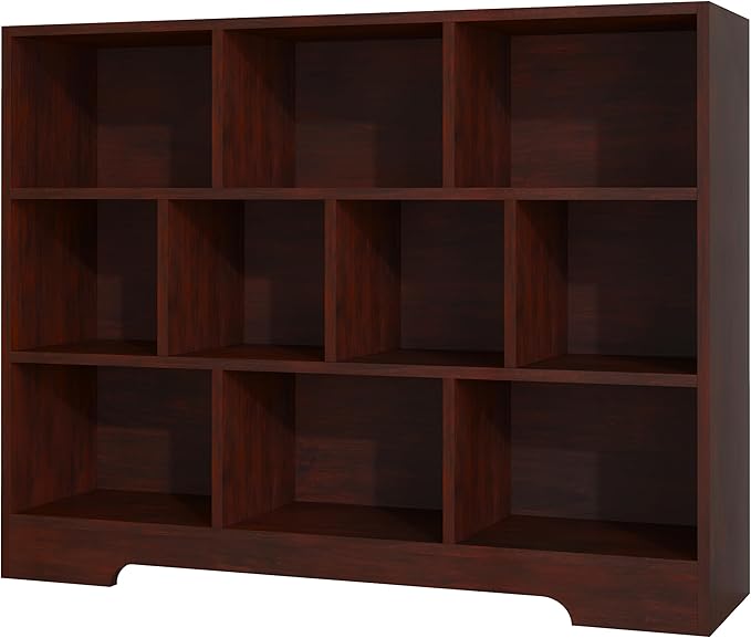 Book Shelf, 10 Cubes Storage Organizer, 3-Tier Open Shelf Wooden Bookcase, Freestanding Cherry Bookshelf Cube Shelf for Bedroom, Living Room, Home Office-Ruum Studio Home