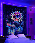 ADDWel Blacklight Sunflower Tapestry, Hippie Eye Tapestry Glow In The Dark, UV Reactive Black Light Upright Posters Wall Hanging for Bedroom Dorm Living Room Backdrop Decor-Ruum Studio Home