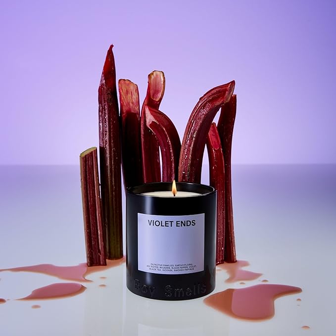 Boy Smells Violet Ends Candle - 8.5 oz - Aromatic Candle for Home with Rhubarb, Violet and Smoked Papyrus - Up to 50-Hour Burn - Cotton Wick-Ruum Studio Home