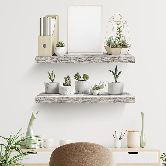 Sorbus Floating Shelves, Wall Shelves for Bedroom, Kitchen, Living Room, Bathroom Shelves Over The Toilet, Home Decor, Farmhouse, 24 x 9 Inch Wall Mounted Floating Shelves for Wall, 2 Pack, Rustic-Ruum Studio Home