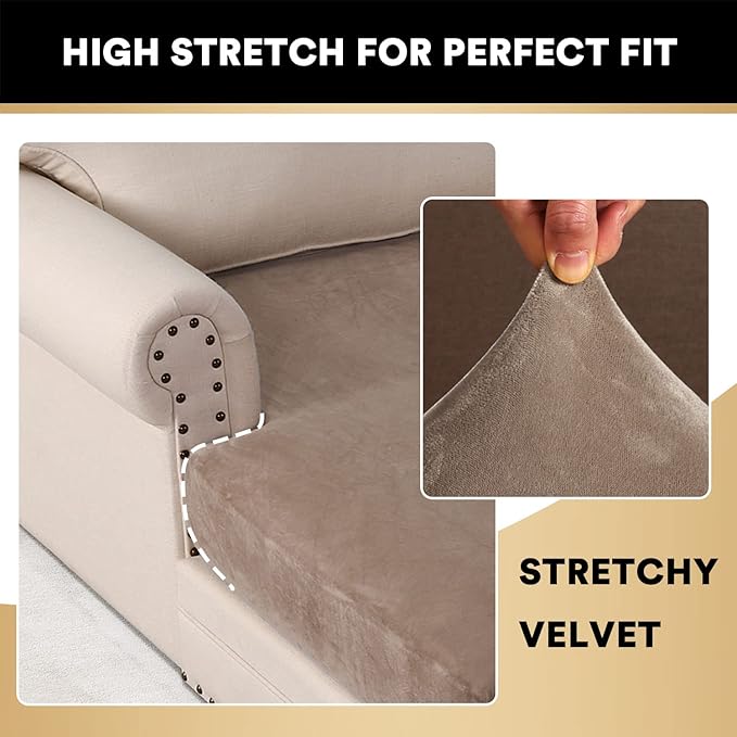 PrinceDeco Sectional Couch Covers Velvet Couch Cover for Dogs Washable L Shaped Couch Cover 1 Piece Individual Sectional Couch Covers with Elastic Bottom(Chaise Lounge,Taupe)-Ruum Studio Home