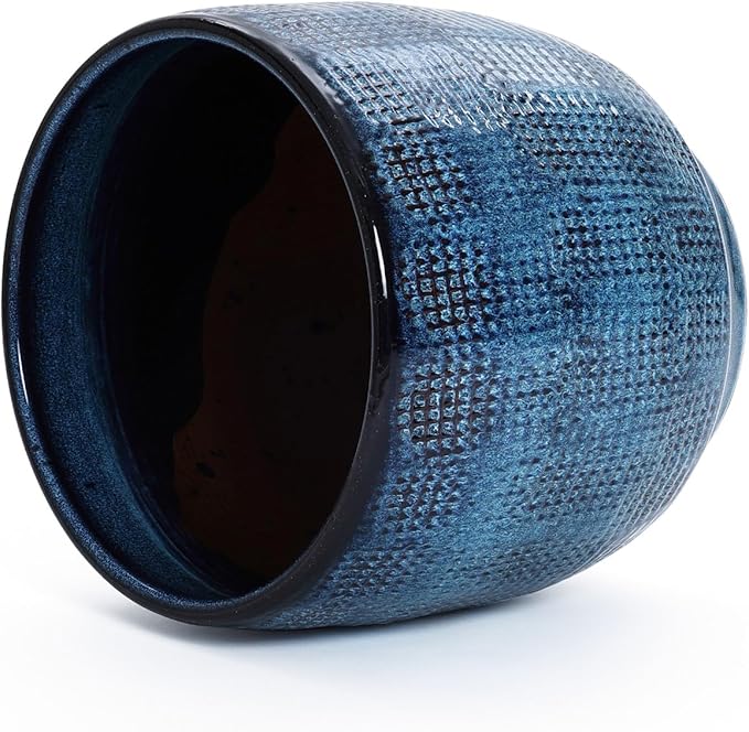 LuxenHome 12" Dia Large Ceramic Pots for Plants, Ocean Blue Glazed Planters for Outdoor Plants, Round Indoor Flower Pots with Drainage Hole and Rubber Plug for Home Garden Patio-Ruum Studio Home