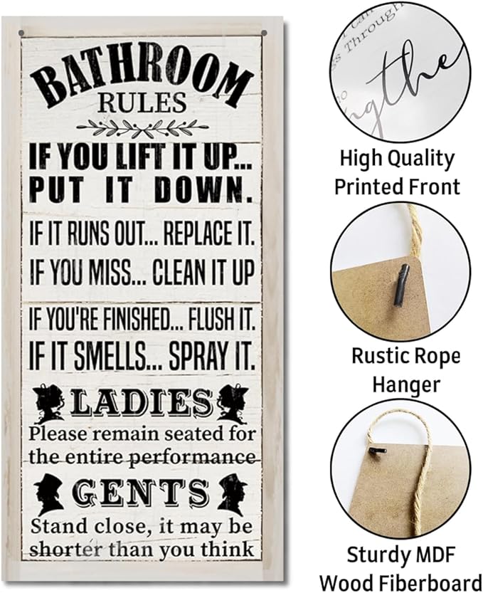 Rustic Western Bathroom Decor - Funny Wall Signs, Farmhouse Country Rules Wall Decor B1-Ruum Studio Home