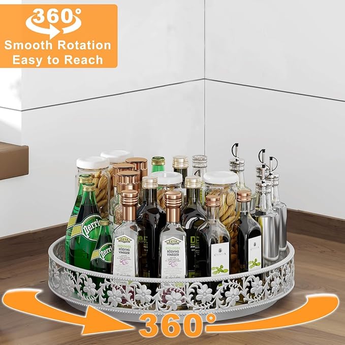 Lazy Susan Organizer Turntable 10", 360 Rotating Spice Rack Lazy Susan for Cabinet Dining Table Top Countertop Pantry Kitchen Cupboard Vanity Bathroom Refrigerator White-Ruum Studio Home