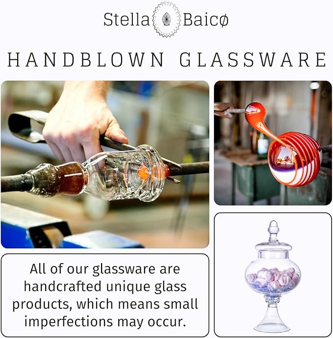 Stella Baic Hand-Blown Glass Apothecary Jar with Lid, Minimalist Style, Decorative Jar, Clear Glass Candy Jar, Height: 12.6", Diameter: 6.5-Ruum Studio Home