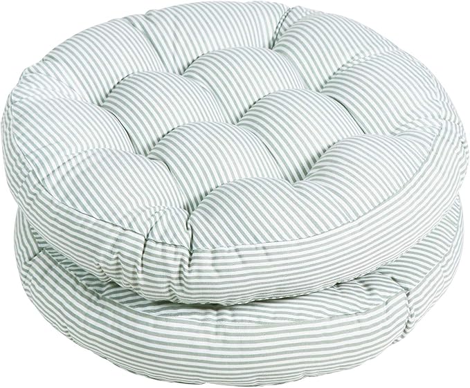 Tiita Stripe Patio Seat Cushions 22"x22" Round Chair Pads Home Floor Cushion Window Pad Set of 2 Throw Pillows Indoor/Outdoor, Green-Ruum Studio Home