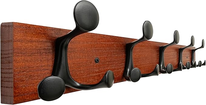SKOLOO 24-Inch Cherry Wood Coat Rack Wall Mount with 5 Triple Hooks - Ideal for Family Entrances, Classrooms, and Pet Supplies Storage - Perfect Coat Hooks for Wall-Ruum Studio Home