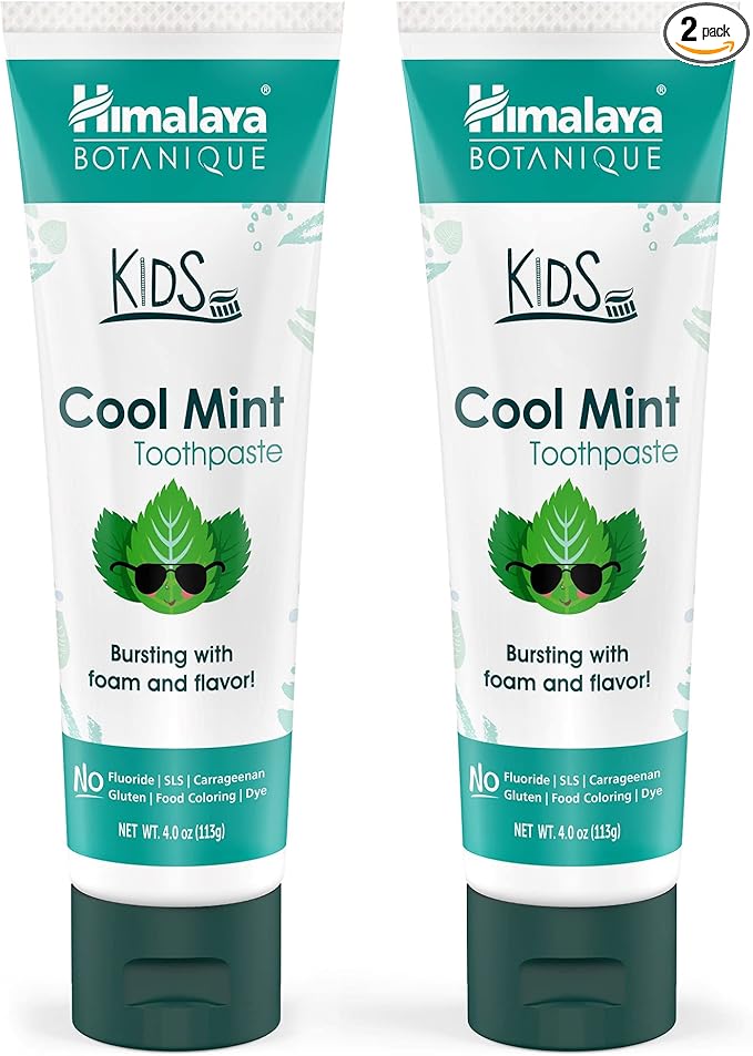 Himalaya Botanique Kids Toothpaste, Herbal, Cool Mint Flavor, Fights Plaque, Fluoride & SLS Free, Gentle, No Artificial Colors, Gluten & Cruelty Free, Vegan, Foaming, 4 Oz, 2 Pack-Ruum Studio Home