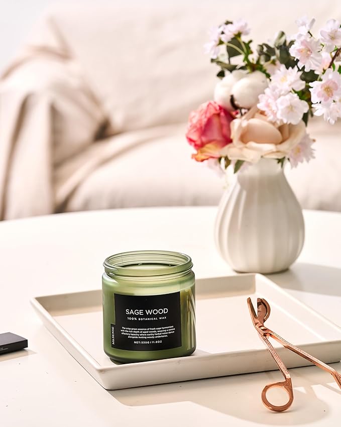 M&SENSE Sage Wood Scented Candle, 11.6oz 70 Hours Long Lasting Clean Non Toxic All Natural Soy Wax Candle for Relaxing & Stress Relief, 2 Wick Home Fragrance Gifts for Home Decor-Ruum Studio Home