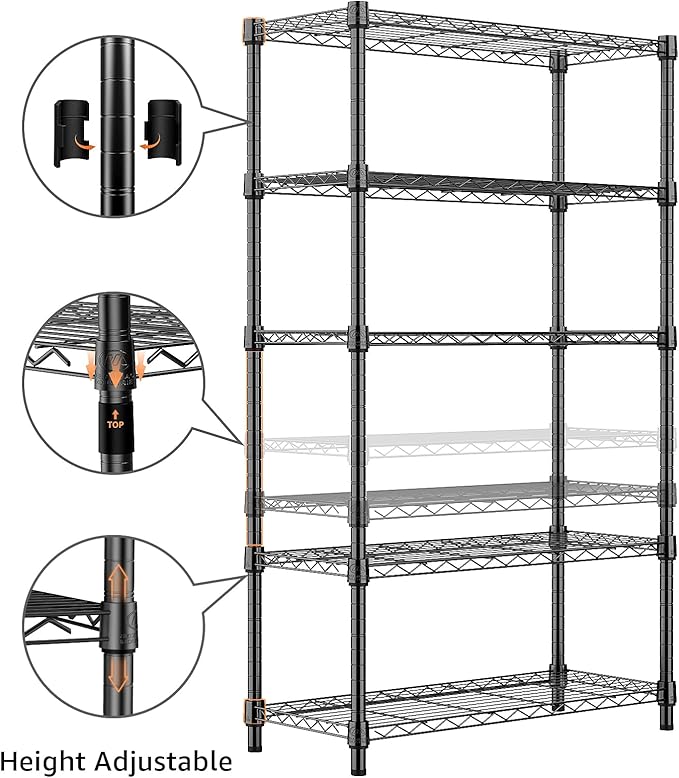 1250 lbs Storage Shelving Utility Shelving Unit 5-Tier Utility Shelving Unit Steel Organizer Wire Rack for Home,Kitchen,Office (13.7" D x 23.6" W x 62.4" H)-Ruum Studio Home