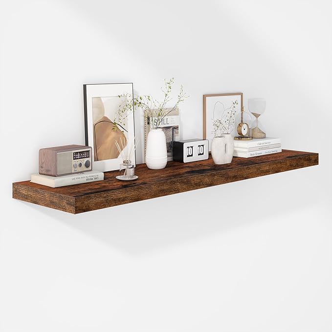 Fun Memories Floating Shelves - 12 Inch Rustic Wooden Wall Shelves - Extra Deeper & Thicker Wall Mounted Storage Shelf for Living Room, Kitchen, Farmhouse - 48" W x 12" D x 1.8" H - Brown-Ruum Studio Home