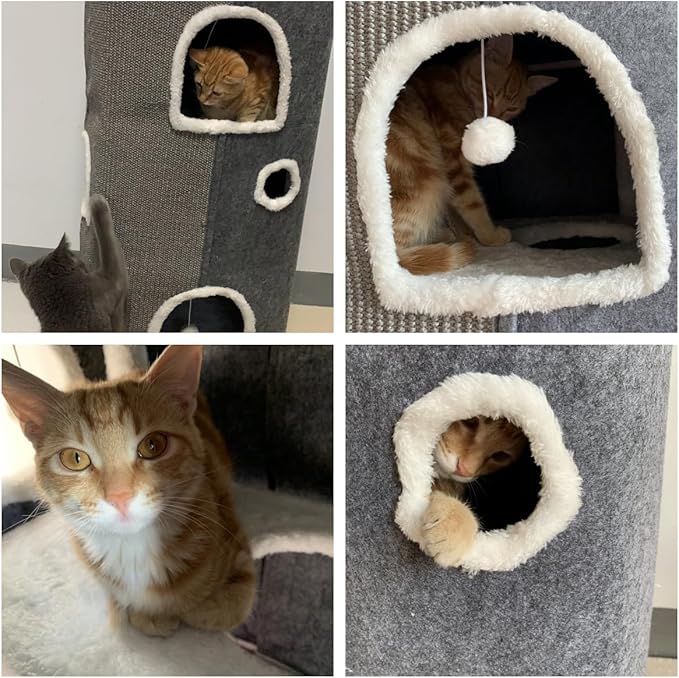 4-Level Cat House for Indoor Cats,Covered Cat Beds and Furniture with Scratch Pad,Hideaway Cave &Cushions,Modern Cat Tower Condo for Multi Small Pet and Large Cats Navy Blue-Ruum Studio Home