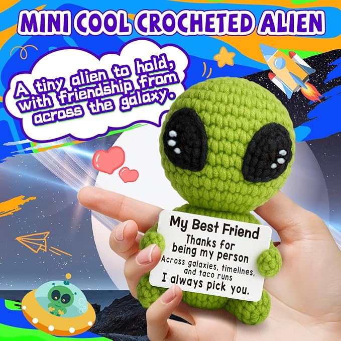 Christmas Unique Long Distance Friendship Gifts Cute Crochet Alien Plush Handmade My Person Fun Figures for Childhood Friends Besties Birthday-Ruum Studio Home