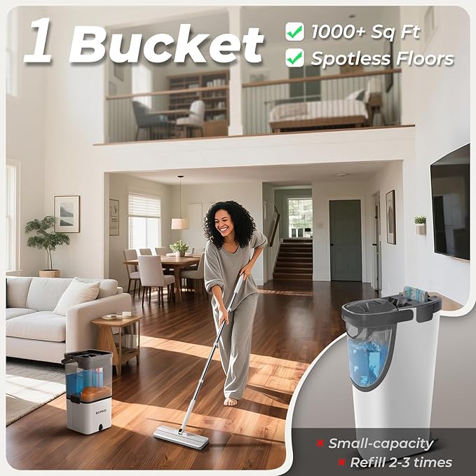 Mop and Bucket Set, Flat Microfiber Mops for Floor Cleaning, Wall Cleaner Mop and Bucket System with Wringer, Wet and Dry Use-Ruum Studio Home