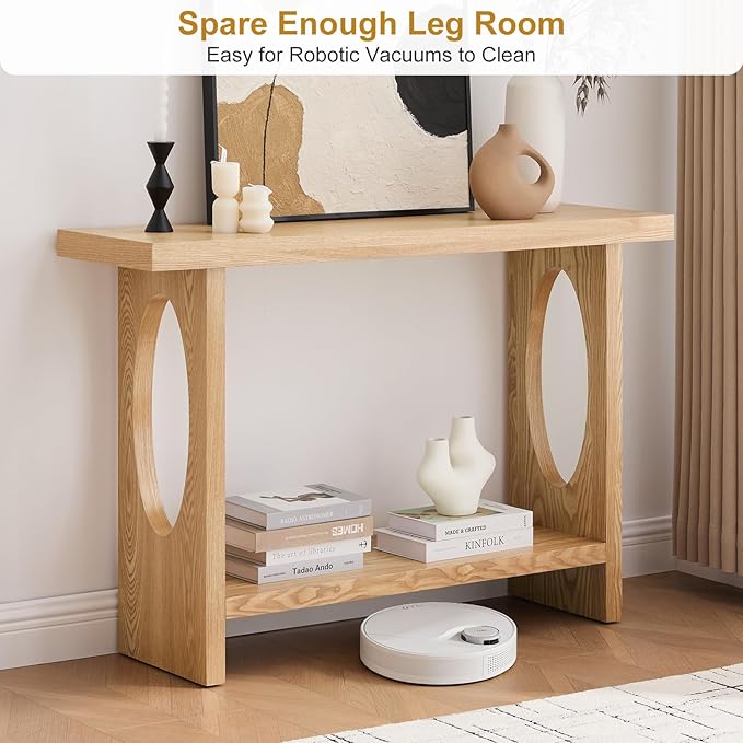 BECHAEO 47-Inch Farmhouse Narrow Console Table, 2'' Thickened Entryway Table with Solid Wood Veneer, 2-Tier Sofa Tables Behind Couch, Rectangle Hallway Tables for Living Room, Foyer Rustic Oak-Ruum Studio Home