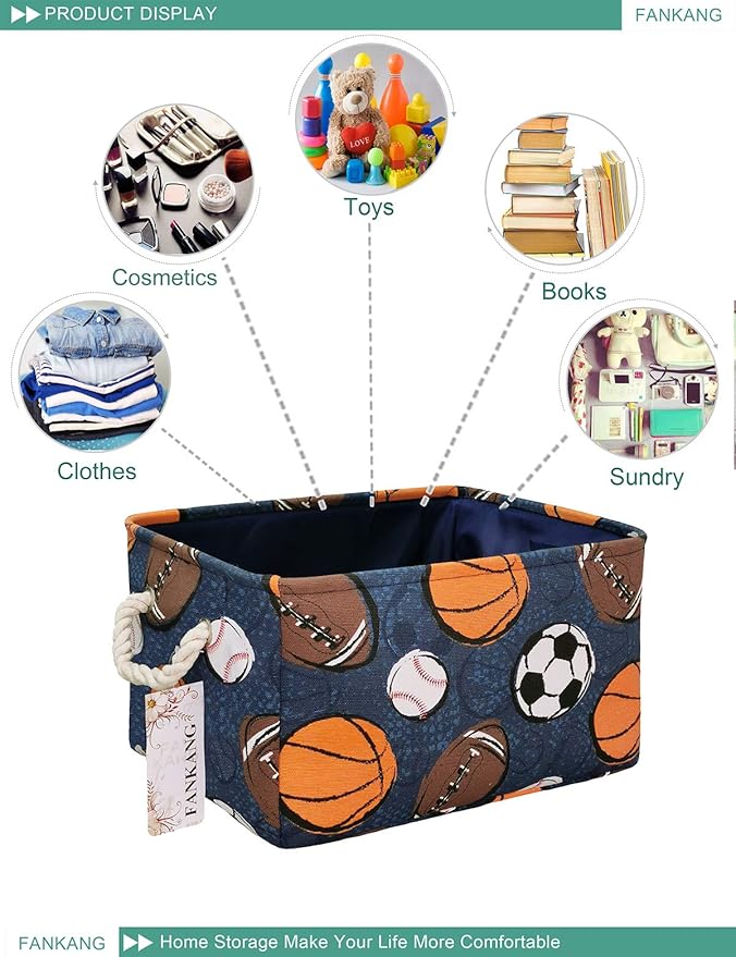 FANKANG Rectangular Laundry Basket Nursery Storage Fabric Storage Bin Storage Hamper,Gift Baskets(Navl-ball game)-Ruum Studio Home