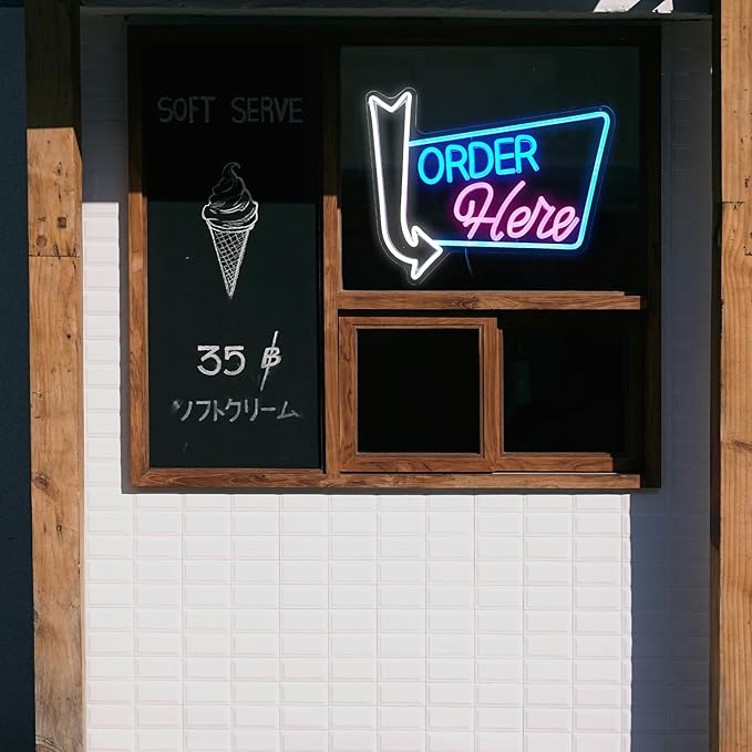 Order Here Neon Sign Led letters Sign Dimmable Order Neon Light for Wall Decor Larger Order Here Light Up Sign for Restaurant Shop Bar Business Neon Decor(16.1 * 12.6 In)-Ruum Studio Home